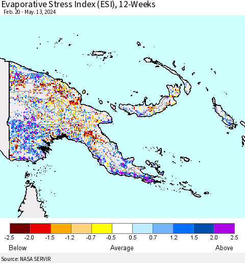 Papua New Guinea Evaporative Stress Index (ESI), 12-Weeks Thematic Map For 5/13/2024 - 5/19/2024