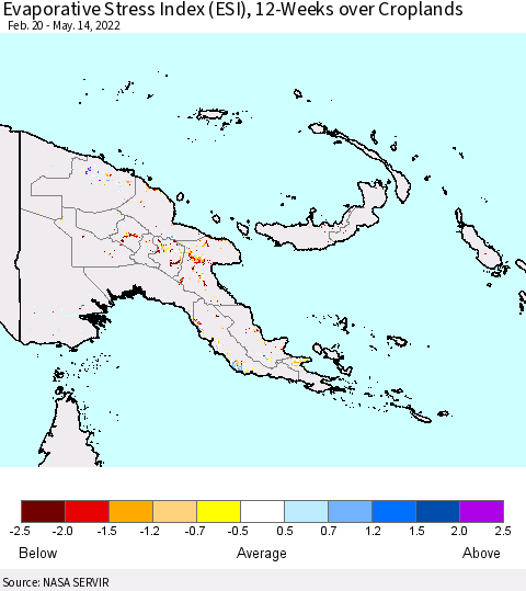 Papua New Guinea Evaporative Stress Index (ESI), 12-Weeks over Croplands Thematic Map For 5/9/2022 - 5/15/2022