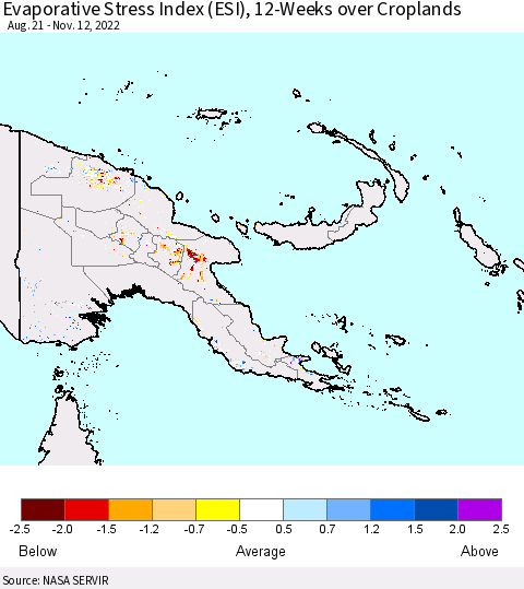 Papua New Guinea Evaporative Stress Index (ESI), 12-Weeks over Croplands Thematic Map For 11/7/2022 - 11/13/2022