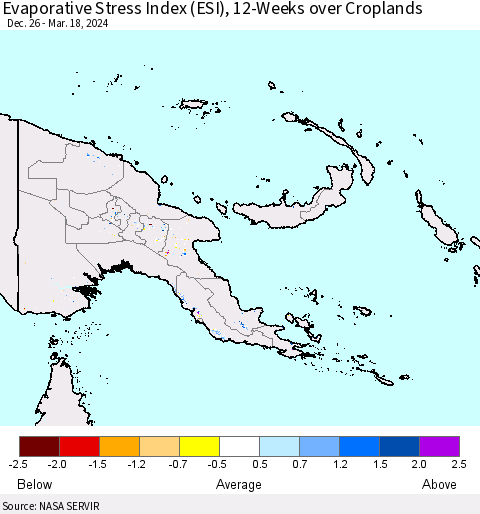 Papua New Guinea Evaporative Stress Index (ESI), 12-Weeks over Croplands Thematic Map For 3/18/2024 - 3/24/2024