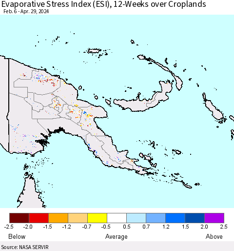 Papua New Guinea Evaporative Stress Index (ESI), 12-Weeks over Croplands Thematic Map For 4/29/2024 - 5/5/2024