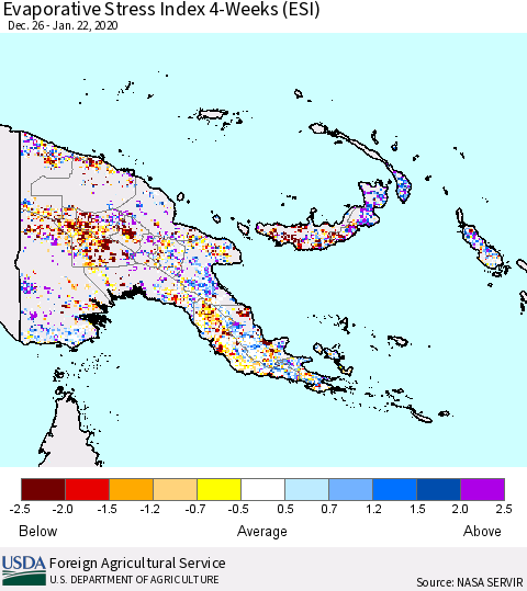Papua New Guinea Evaporative Stress Index (ESI), 4-Weeks Thematic Map For 1/20/2020 - 1/26/2020
