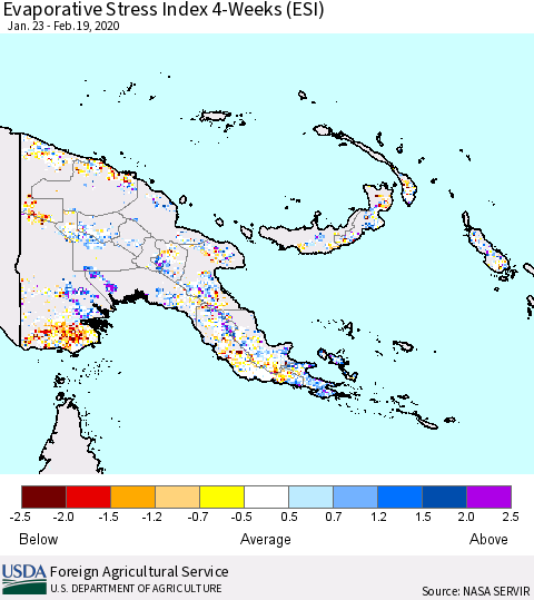 Papua New Guinea Evaporative Stress Index (ESI), 4-Weeks Thematic Map For 2/17/2020 - 2/23/2020