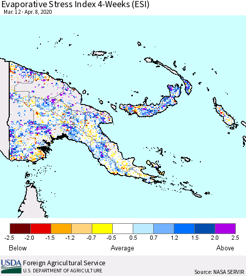Papua New Guinea Evaporative Stress Index (ESI), 4-Weeks Thematic Map For 4/6/2020 - 4/12/2020