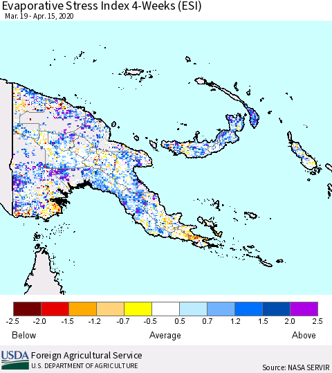 Papua New Guinea Evaporative Stress Index (ESI), 4-Weeks Thematic Map For 4/13/2020 - 4/19/2020
