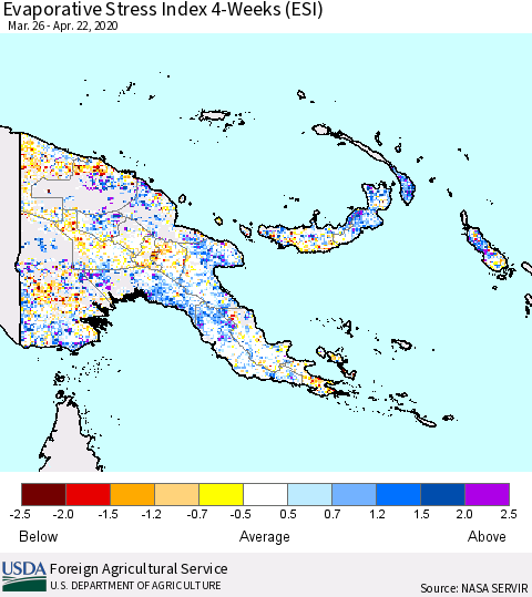 Papua New Guinea Evaporative Stress Index (ESI), 4-Weeks Thematic Map For 4/20/2020 - 4/26/2020