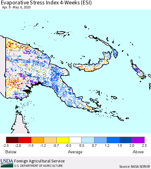 Papua New Guinea Evaporative Stress Index (ESI), 4-Weeks Thematic Map For 5/4/2020 - 5/10/2020