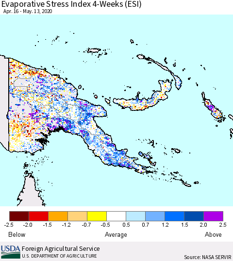 Papua New Guinea Evaporative Stress Index (ESI), 4-Weeks Thematic Map For 5/11/2020 - 5/17/2020