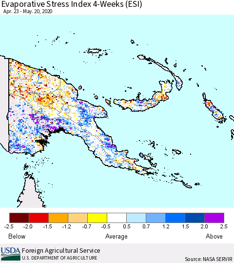 Papua New Guinea Evaporative Stress Index (ESI), 4-Weeks Thematic Map For 5/18/2020 - 5/24/2020