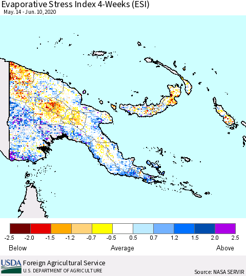 Papua New Guinea Evaporative Stress Index (ESI), 4-Weeks Thematic Map For 6/8/2020 - 6/14/2020