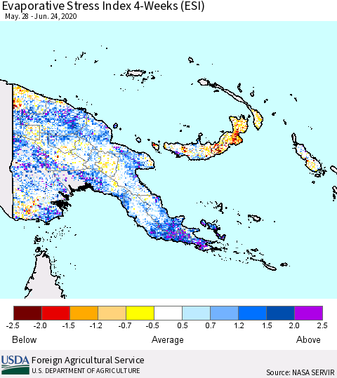 Papua New Guinea Evaporative Stress Index (ESI), 4-Weeks Thematic Map For 6/22/2020 - 6/28/2020