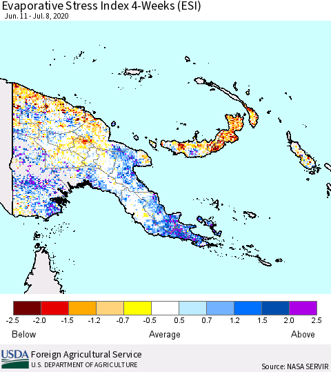 Papua New Guinea Evaporative Stress Index (ESI), 4-Weeks Thematic Map For 7/6/2020 - 7/12/2020