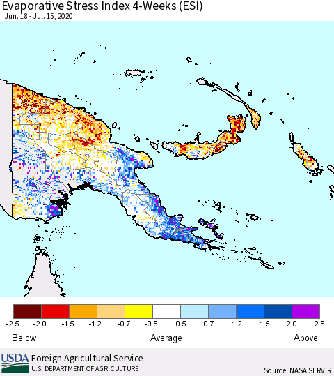 Papua New Guinea Evaporative Stress Index (ESI), 4-Weeks Thematic Map For 7/13/2020 - 7/19/2020