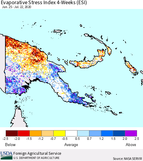 Papua New Guinea Evaporative Stress Index (ESI), 4-Weeks Thematic Map For 7/20/2020 - 7/26/2020