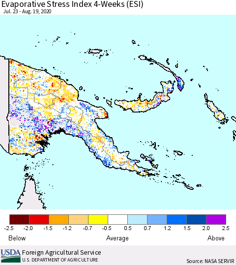 Papua New Guinea Evaporative Stress Index (ESI), 4-Weeks Thematic Map For 8/17/2020 - 8/23/2020