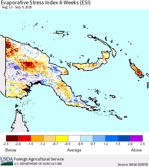 Papua New Guinea Evaporative Stress Index (ESI), 4-Weeks Thematic Map For 9/7/2020 - 9/13/2020
