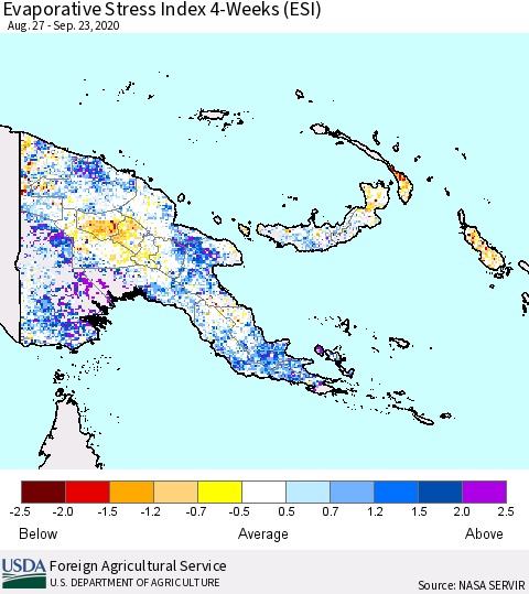 Papua New Guinea Evaporative Stress Index (ESI), 4-Weeks Thematic Map For 9/21/2020 - 9/27/2020