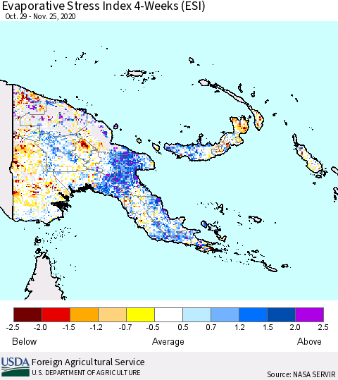 Papua New Guinea Evaporative Stress Index (ESI), 4-Weeks Thematic Map For 11/23/2020 - 11/29/2020