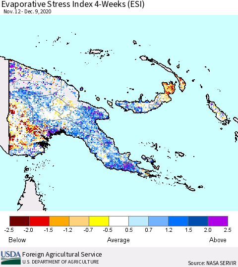 Papua New Guinea Evaporative Stress Index (ESI), 4-Weeks Thematic Map For 12/7/2020 - 12/13/2020