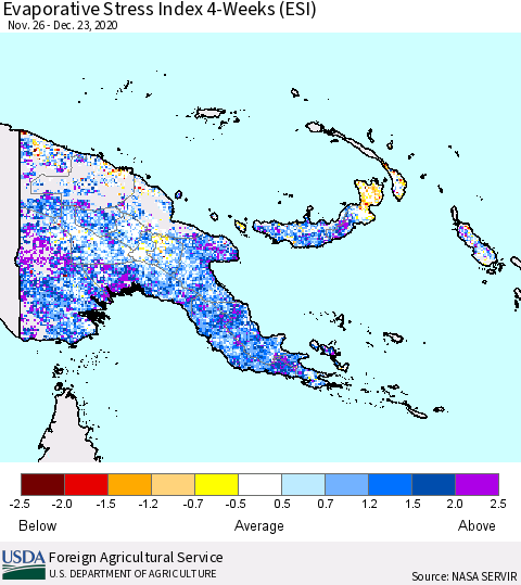 Papua New Guinea Evaporative Stress Index (ESI), 4-Weeks Thematic Map For 12/21/2020 - 12/27/2020