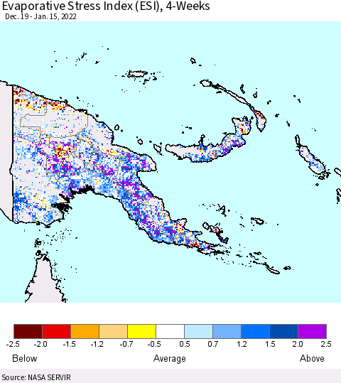 Papua New Guinea Evaporative Stress Index (ESI), 4-Weeks Thematic Map For 1/10/2022 - 1/16/2022