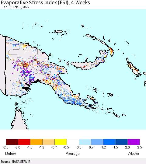 Papua New Guinea Evaporative Stress Index (ESI), 4-Weeks Thematic Map For 1/31/2022 - 2/6/2022