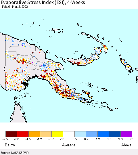 Papua New Guinea Evaporative Stress Index (ESI), 4-Weeks Thematic Map For 2/28/2022 - 3/6/2022