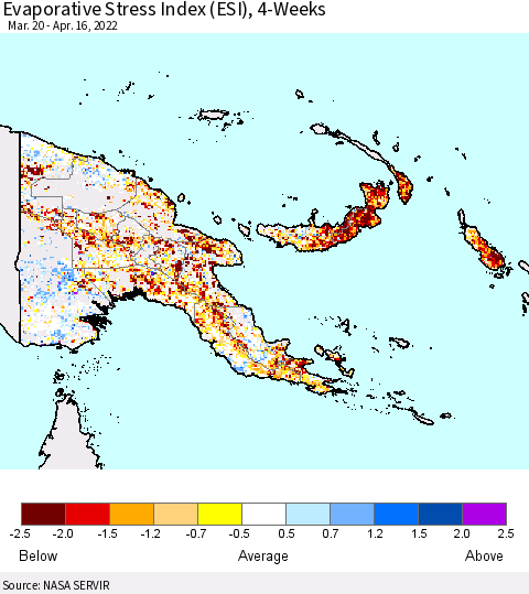 Papua New Guinea Evaporative Stress Index (ESI), 4-Weeks Thematic Map For 4/11/2022 - 4/17/2022
