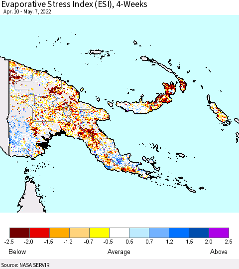 Papua New Guinea Evaporative Stress Index (ESI), 4-Weeks Thematic Map For 5/2/2022 - 5/8/2022