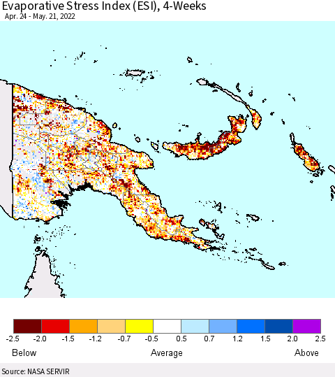 Papua New Guinea Evaporative Stress Index (ESI), 4-Weeks Thematic Map For 5/16/2022 - 5/22/2022
