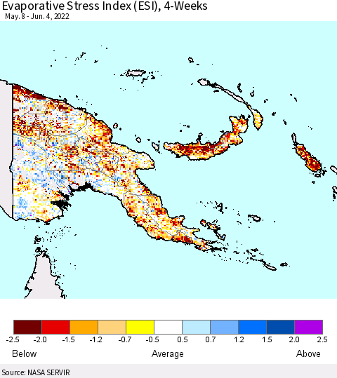 Papua New Guinea Evaporative Stress Index (ESI), 4-Weeks Thematic Map For 5/30/2022 - 6/5/2022