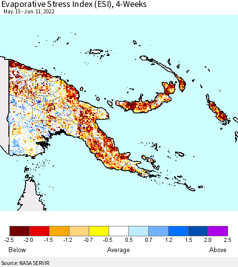 Papua New Guinea Evaporative Stress Index (ESI), 4-Weeks Thematic Map For 6/6/2022 - 6/12/2022