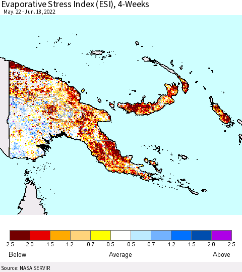 Papua New Guinea Evaporative Stress Index (ESI), 4-Weeks Thematic Map For 6/13/2022 - 6/19/2022