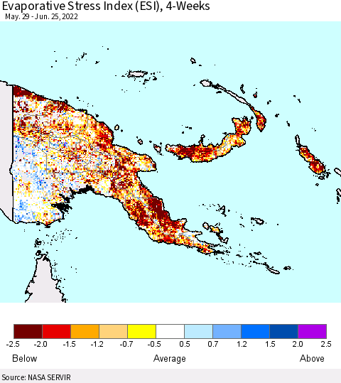 Papua New Guinea Evaporative Stress Index (ESI), 4-Weeks Thematic Map For 6/20/2022 - 6/26/2022