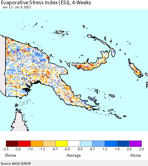 Papua New Guinea Evaporative Stress Index (ESI), 4-Weeks Thematic Map For 7/4/2022 - 7/10/2022