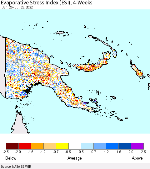 Papua New Guinea Evaporative Stress Index (ESI), 4-Weeks Thematic Map For 7/18/2022 - 7/24/2022