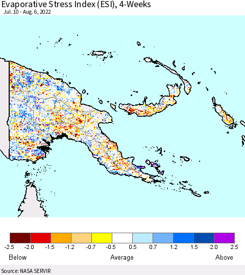 Papua New Guinea Evaporative Stress Index (ESI), 4-Weeks Thematic Map For 8/1/2022 - 8/7/2022