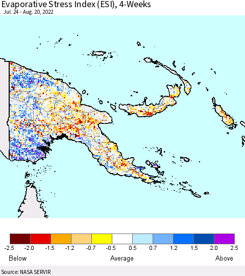 Papua New Guinea Evaporative Stress Index (ESI), 4-Weeks Thematic Map For 8/15/2022 - 8/21/2022