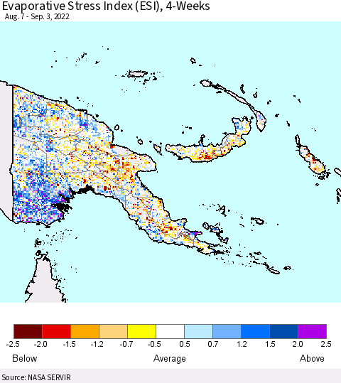 Papua New Guinea Evaporative Stress Index (ESI), 4-Weeks Thematic Map For 8/29/2022 - 9/4/2022