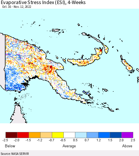 Papua New Guinea Evaporative Stress Index (ESI), 4-Weeks Thematic Map For 11/7/2022 - 11/13/2022