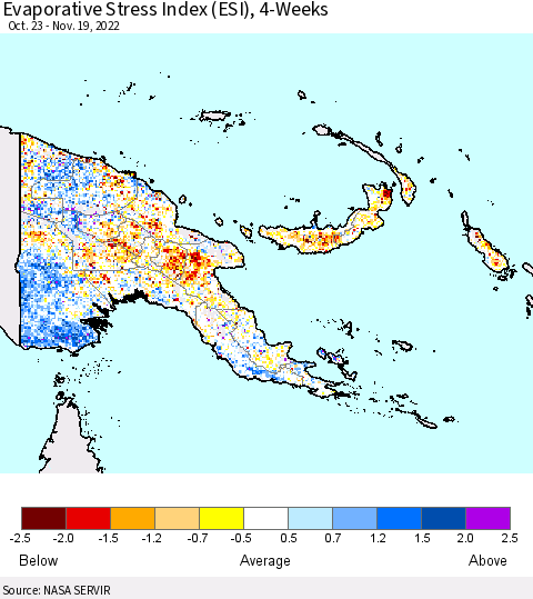 Papua New Guinea Evaporative Stress Index (ESI), 4-Weeks Thematic Map For 11/14/2022 - 11/20/2022
