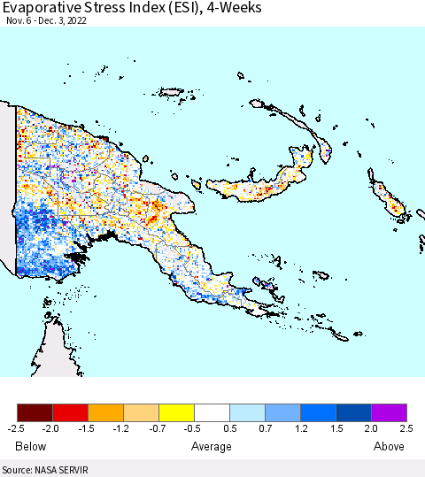Papua New Guinea Evaporative Stress Index (ESI), 4-Weeks Thematic Map For 11/28/2022 - 12/4/2022