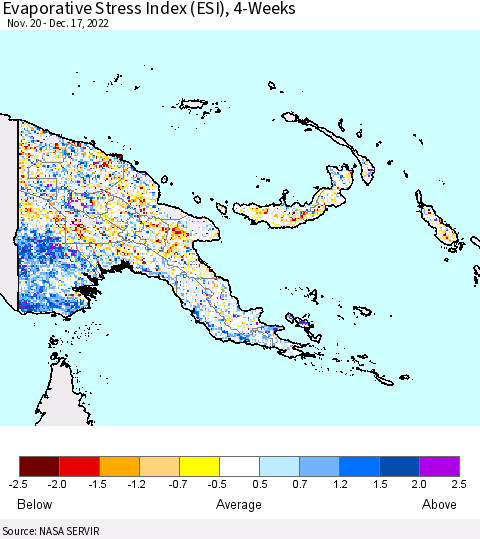 Papua New Guinea Evaporative Stress Index (ESI), 4-Weeks Thematic Map For 12/12/2022 - 12/18/2022