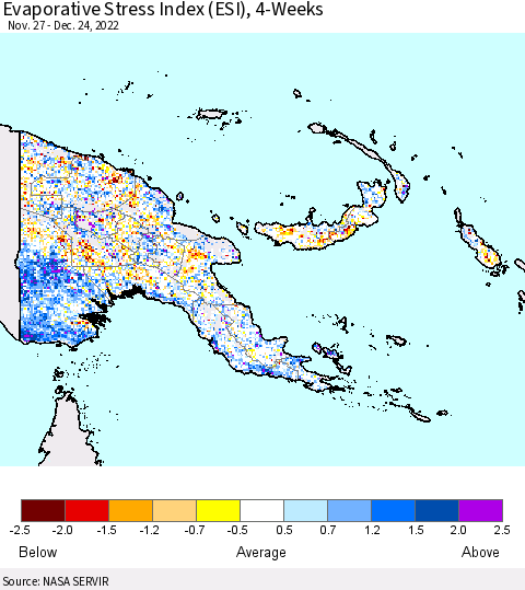 Papua New Guinea Evaporative Stress Index (ESI), 4-Weeks Thematic Map For 12/19/2022 - 12/25/2022