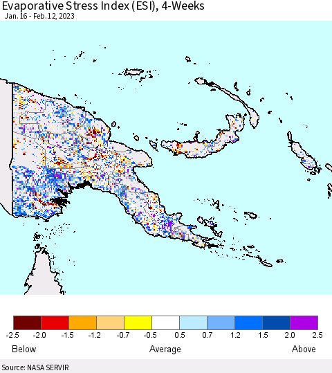 Papua New Guinea Evaporative Stress Index (ESI), 4-Weeks Thematic Map For 2/6/2023 - 2/12/2023