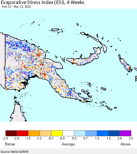 Papua New Guinea Evaporative Stress Index (ESI), 4-Weeks Thematic Map For 3/6/2023 - 3/12/2023