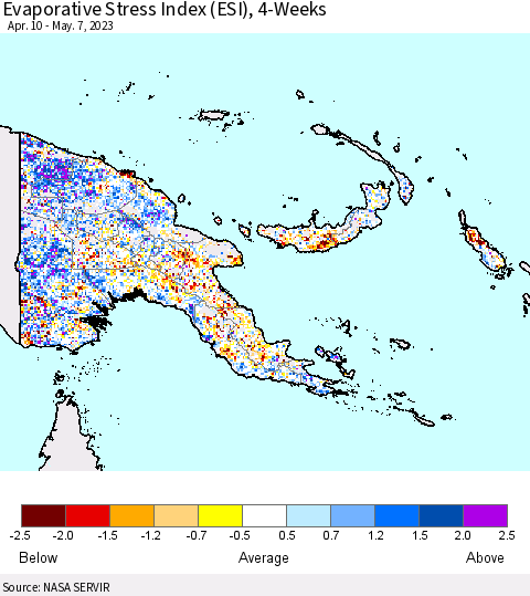 Papua New Guinea Evaporative Stress Index (ESI), 4-Weeks Thematic Map For 5/1/2023 - 5/7/2023