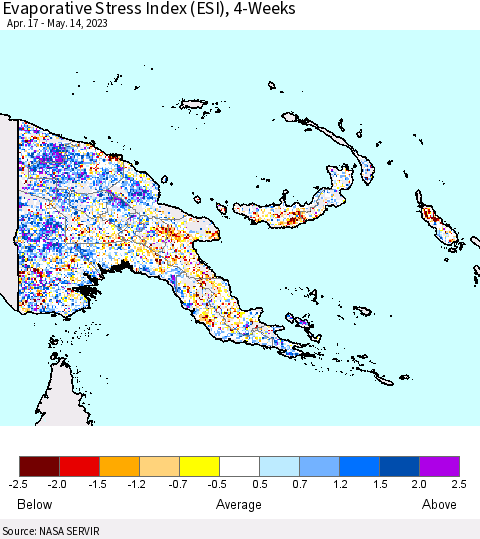 Papua New Guinea Evaporative Stress Index (ESI), 4-Weeks Thematic Map For 5/8/2023 - 5/14/2023