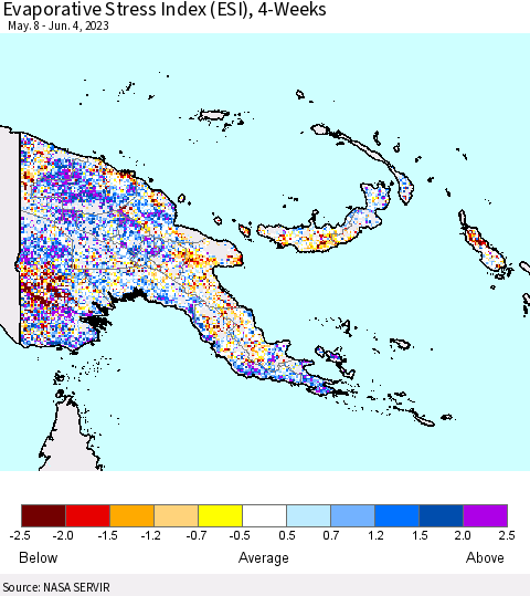 Papua New Guinea Evaporative Stress Index (ESI), 4-Weeks Thematic Map For 5/29/2023 - 6/4/2023