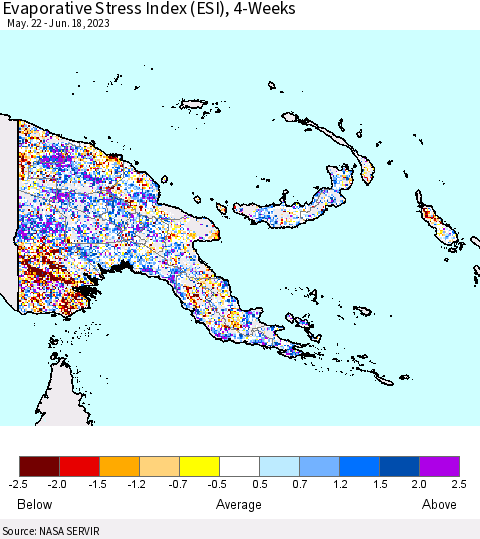 Papua New Guinea Evaporative Stress Index (ESI), 4-Weeks Thematic Map For 6/12/2023 - 6/18/2023